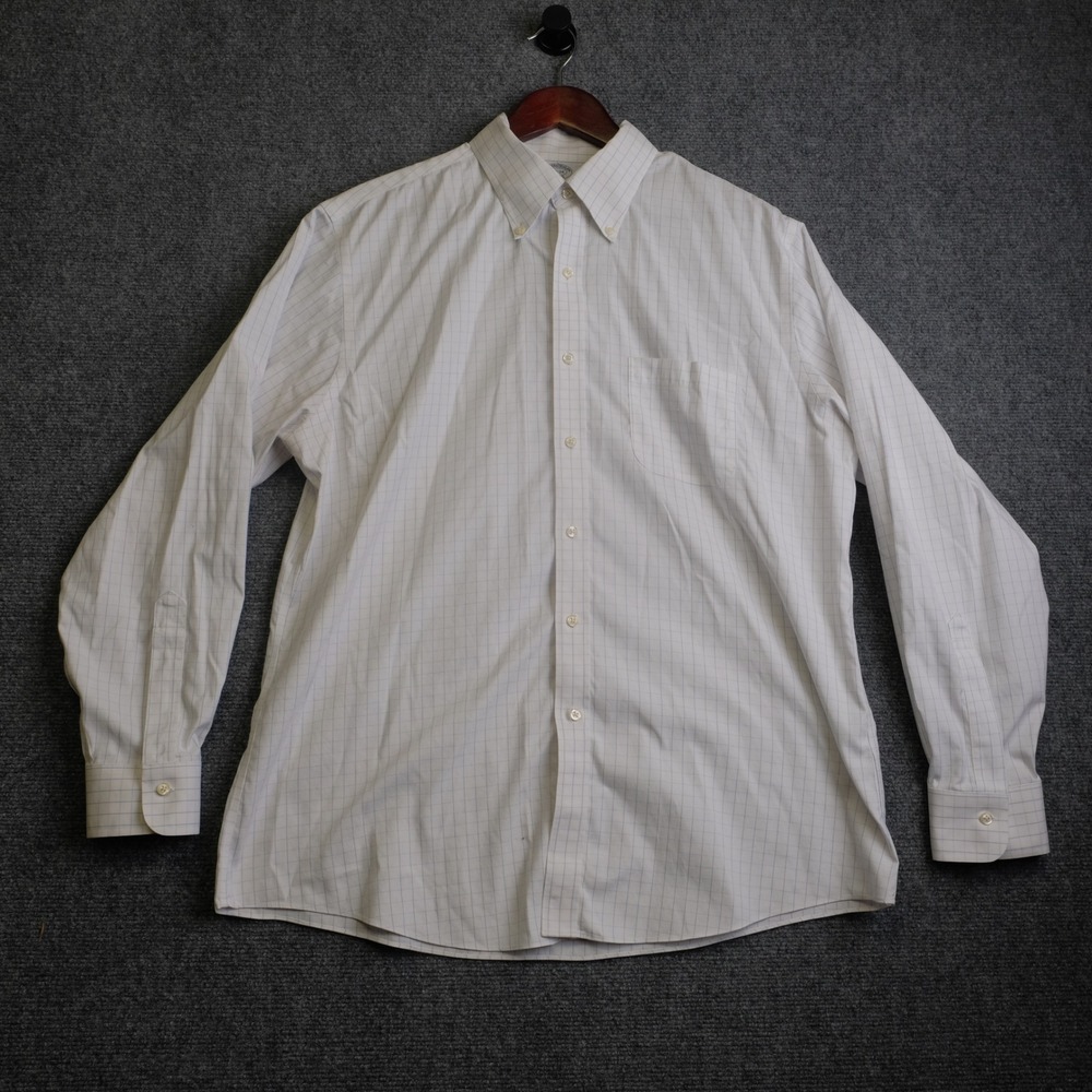 Brooks Brothers Shirt Mens 16.5-34 White Blue Check Button Down OCBD Oxford